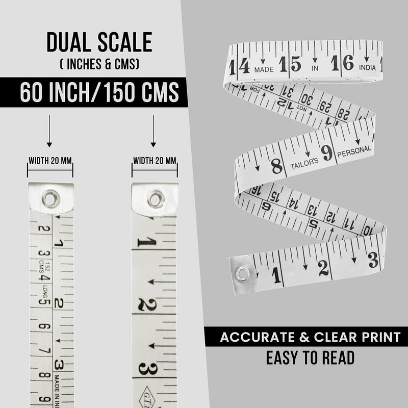 Unitedprime Flexible Tape Measure, Accurate Dual Scale Standard & Metric Measurements Tape,Soft Measuring Tape for Body, Weight Loss Sewing Tailor Craft Ruler,Blue,150cm/60 inch (White / 2 Pack) - Image 4