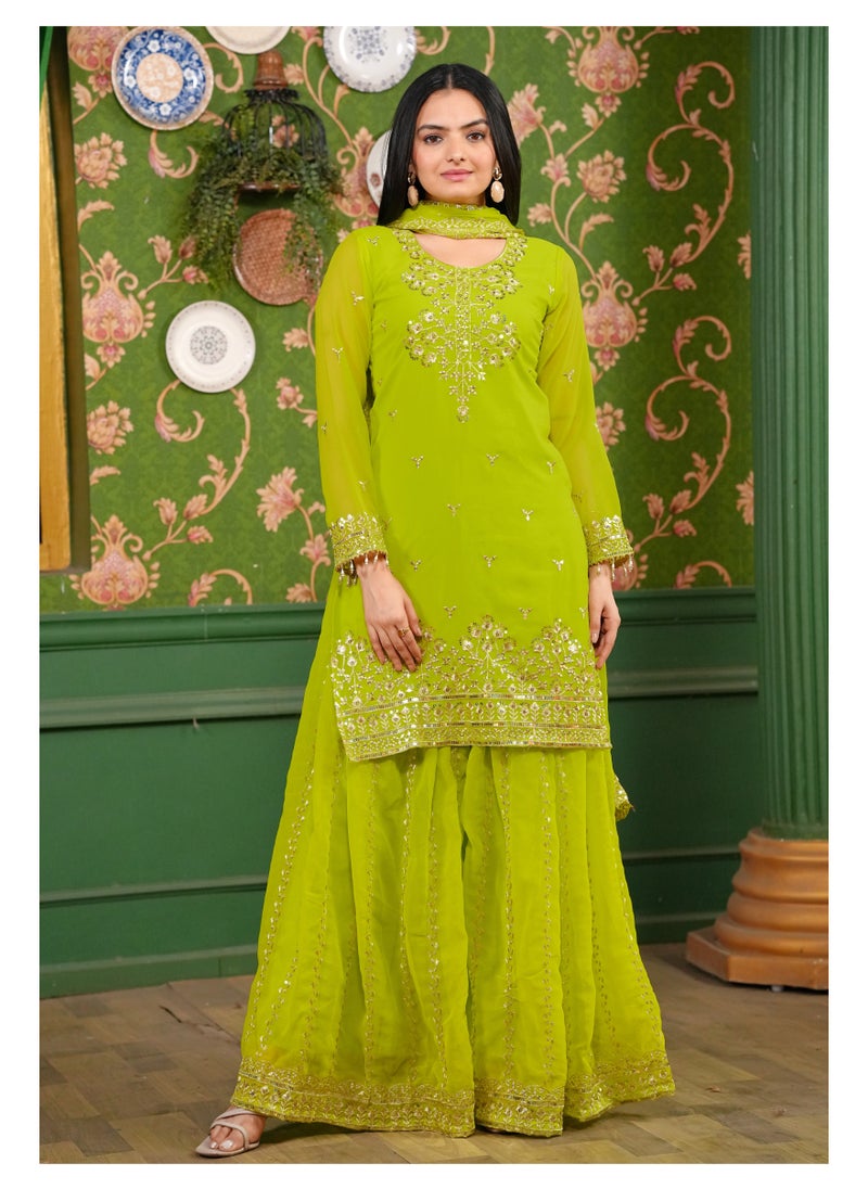 Super Asian Designer Embroidered Georgette Sharara Suit with Sequence Embroidered Work  - Image 5