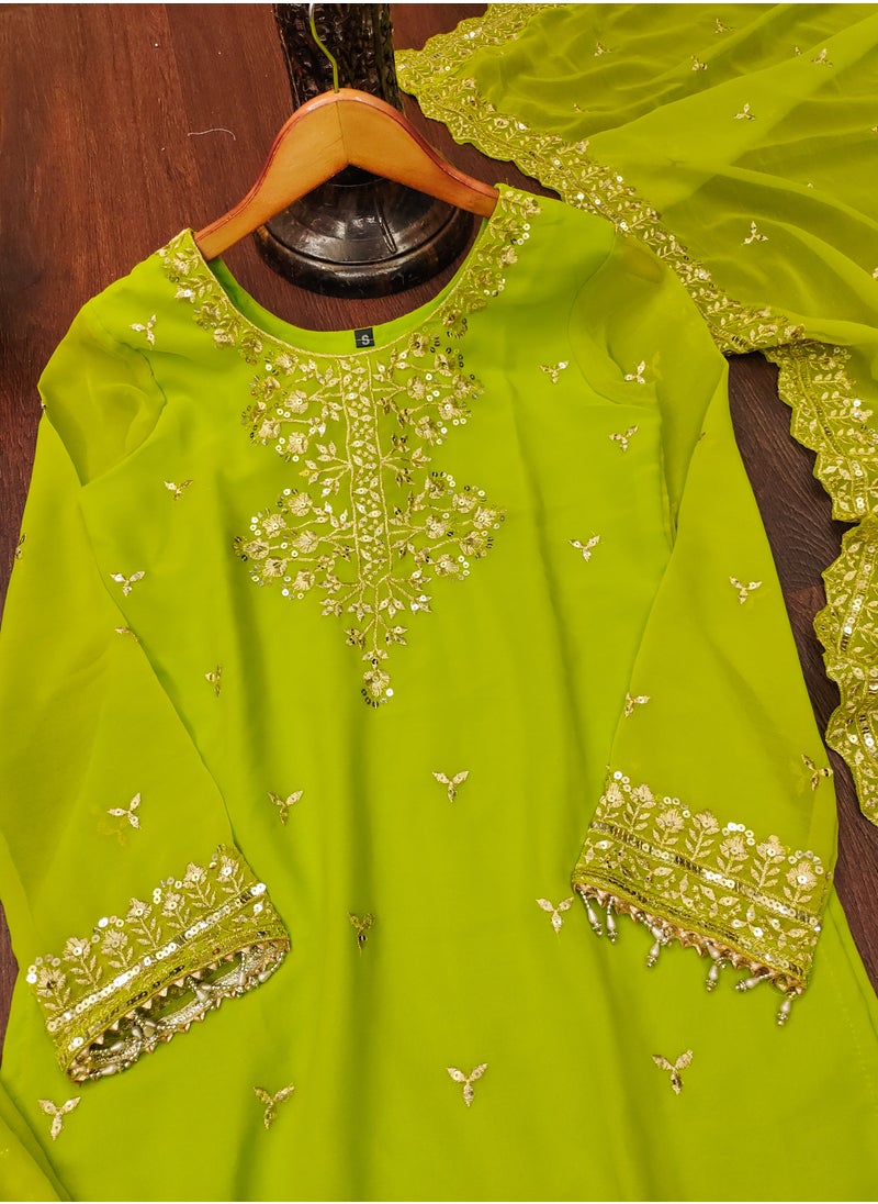 Super Asian - Designer Embroidered Georgette Sharara Suit with Sequence Embroidered Work - Image 1