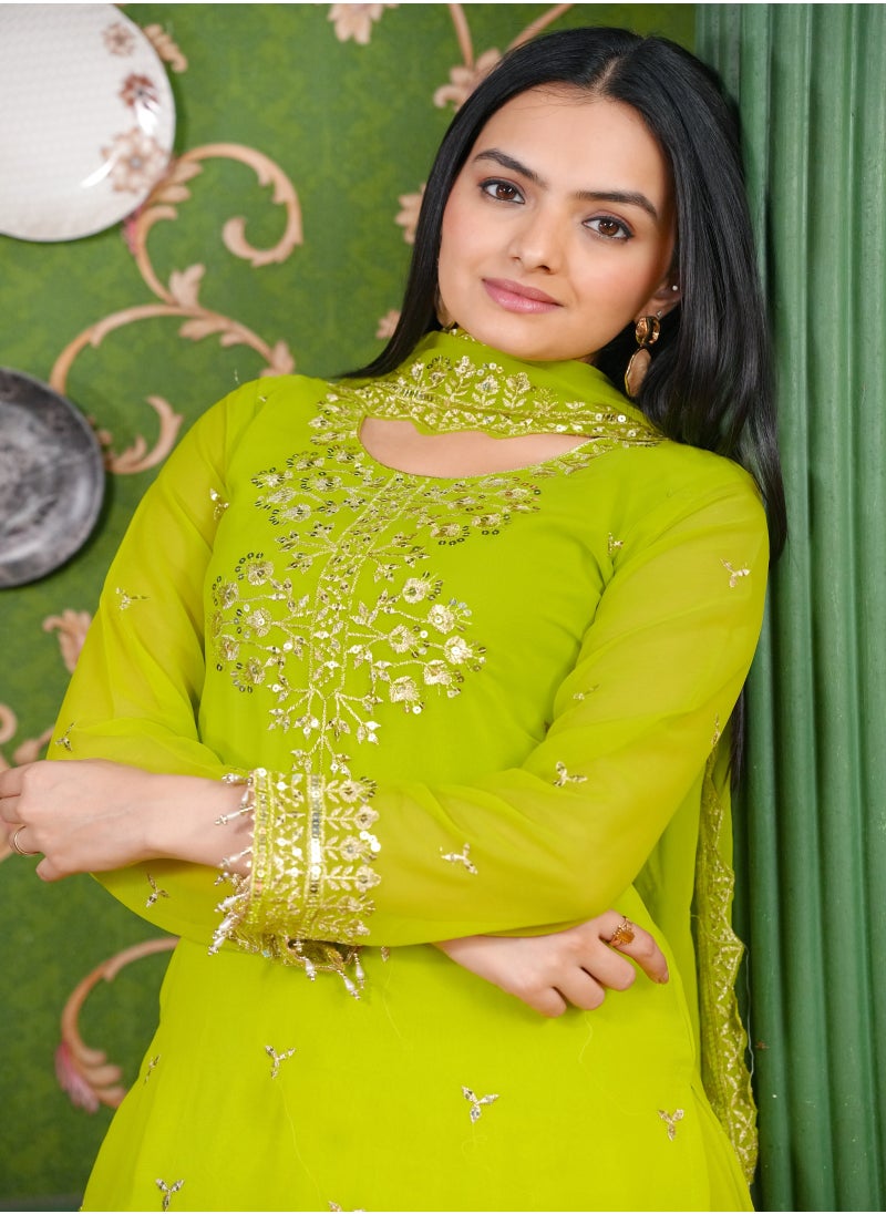Super Asian Designer Embroidered Georgette Sharara Suit with Sequence Embroidered Work  - Image 3