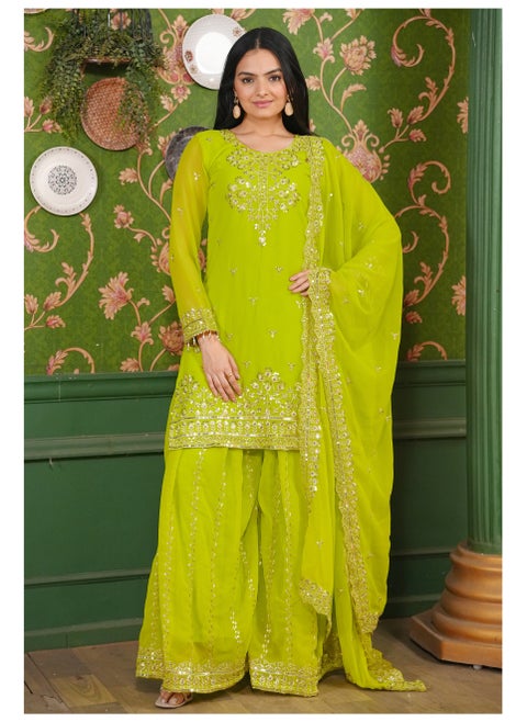 Designer Embroidered Georgette Sharara Suit with Sequence Embroidered Work