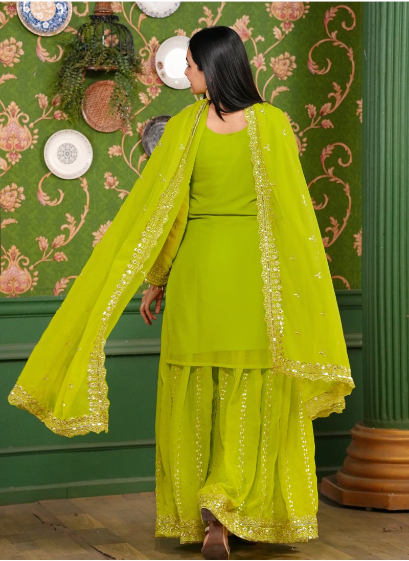 Super Asian - Designer Embroidered Georgette Sharara Suit with Sequence Embroidered Work - Image 1