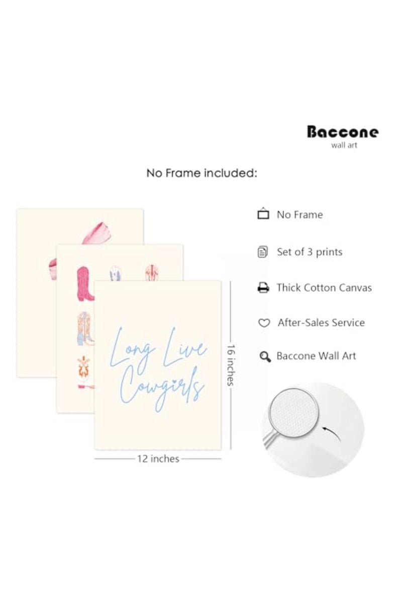 Baccone Pink Cowgirl Wall Art Set of 3 - Image 3