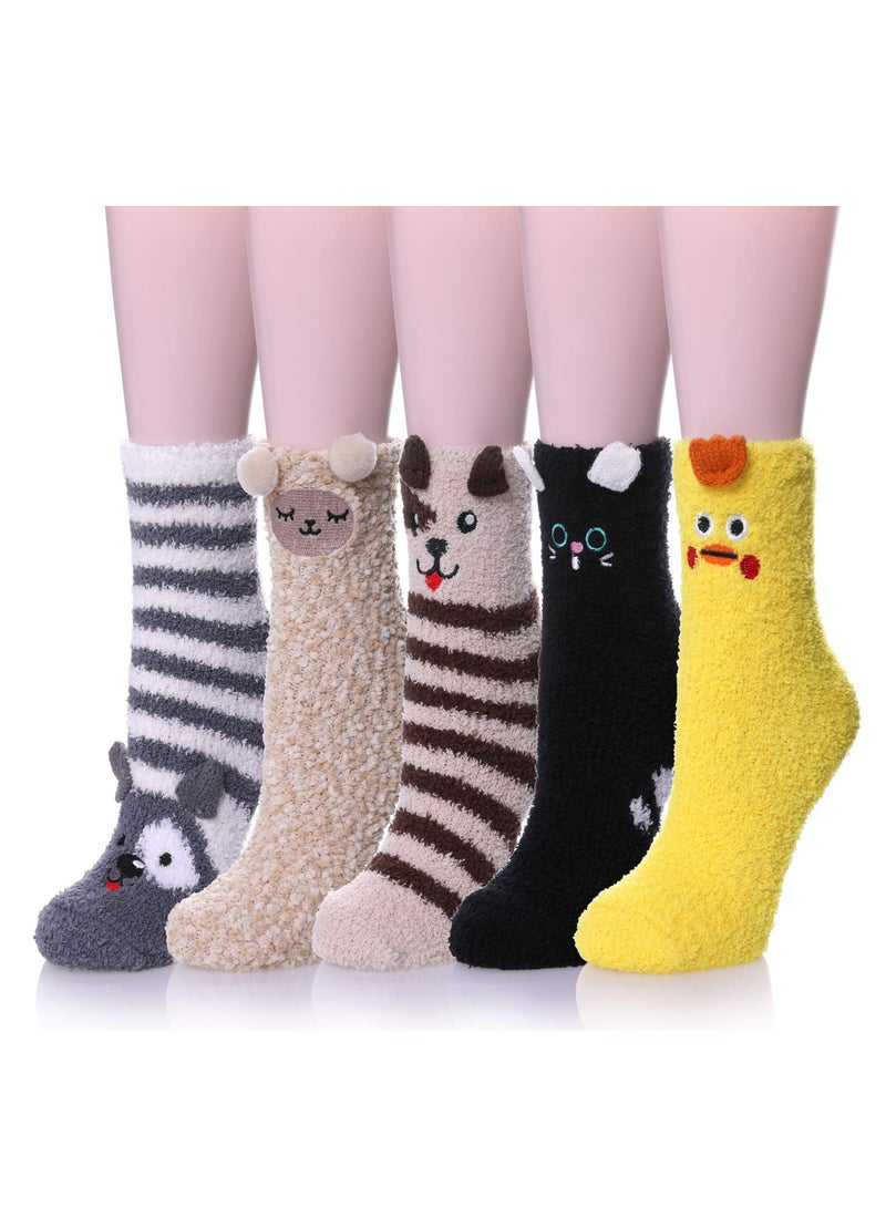 SYOSI Women's Fuzzy Socks 5 Pairs Winter Warm Fluffy Soft Slipper Home Sleeping Cute Animal  - Image 1