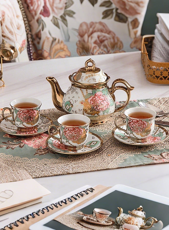 Forthcan 13-Piece Ceramic Coffee Cup and Saucer Set with Teapot, Electroplated Porcelain Afternoon Tea Set, Elegant Coffee Serving Set for Home and Gift - Image 2