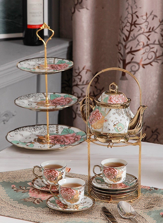 Forthcan 13-Piece Ceramic Coffee Cup and Saucer Set with Teapot, Electroplated Porcelain Afternoon Tea Set, Elegant Coffee Serving Set for Home and Gift - Image 4
