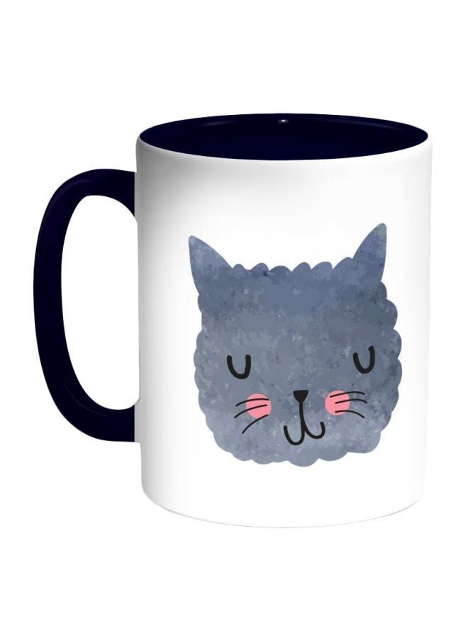 RYN Happy Cat Printed Coffee Mug Dark Blue/White/Grey 325ml