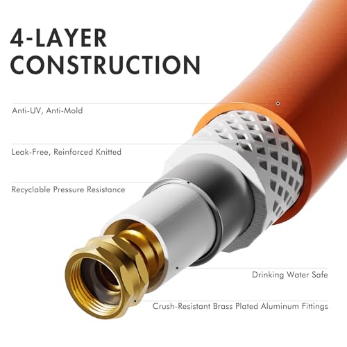 DRINCOSH Water Hose 100ft x 5/8", Heavy Duty Garden Hose,Flexible garden hose 100ft, Lightweight water Hose with Swivel Handle,3/4" Male to Female Fittings, Burst 600 PSI - Image 3