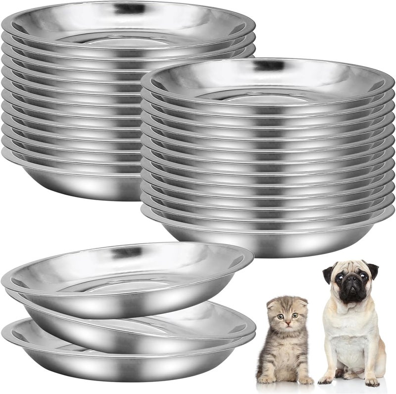 Kathson Shallow Stainless Steel Cat Bowls 24 Pcs Whisker Fatigue Cat Dishes Flat Dog Feeding Saucers Pet Food and Water Plate Set for Kitten Puppy and Other Small Animals (6.3 Inch Dia.) - Image 1