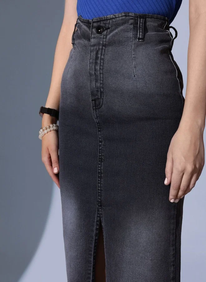 STREET 9 Grey Denim Midi Skirt for Women