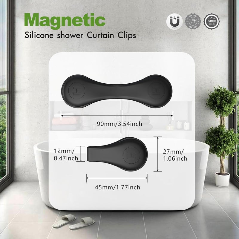 TRIMENGO 4 Pack Magnetic Silicone Shower Curtain Clips for Keeping Liner Closed to Wall Against Water Splashing Out, Self Adhesive Windproof Splash Holder, Easy to Use & Install, No Damage to Surface (Black) - Image 2
