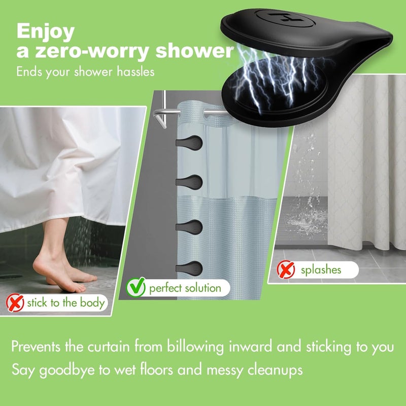 TRIMENGO 4 Pack Magnetic Silicone Shower Curtain Clips for Keeping Liner Closed to Wall Against Water Splashing Out, Self Adhesive Windproof Splash Holder, Easy to Use & Install, No Damage to Surface (Black) - Image 3