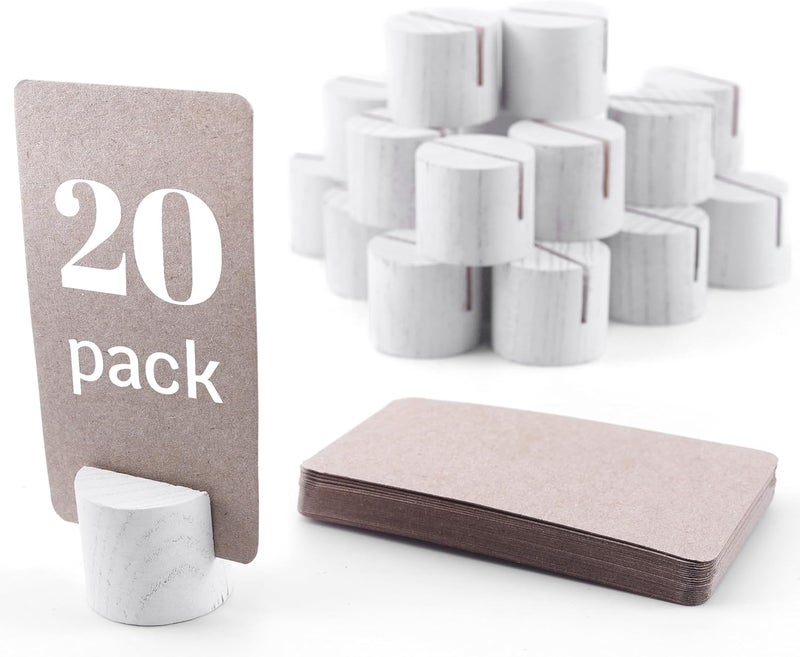 Toros 20 Pack Mini Wood Table Number Holders - Place Card Holders, Dinner Table Card Holders, Name Card Holders for Tables, Wooden Picture and Sign Holder (White) - Image 1
