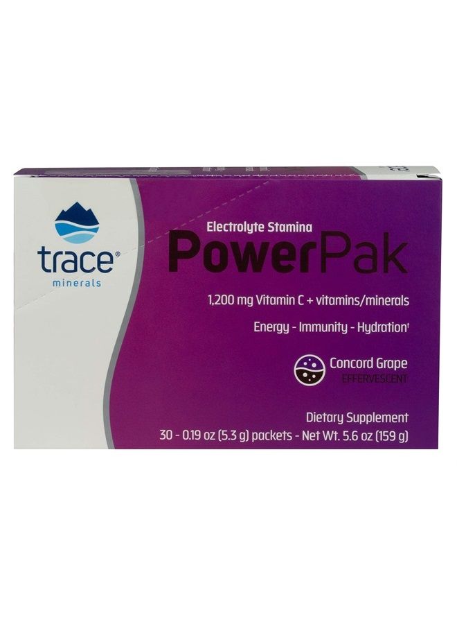 Trace Minerals Power Pak Electrolyte Powder Packets | 1200 mg Vitamin C, Zinc, Magnesium | Boost Hydration, Immunity, Energy, Muscle Stamina | Concord Grape | 30 Packets - Image 2