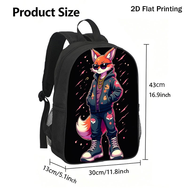 Fashion Cool Stylized Fox Prints Backpack Durable Large Capacity 2D Flat Print for weekend outdoor street for Unisex - Image 3