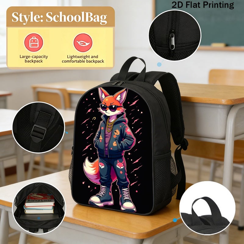 Fashion Cool Stylized Fox Prints Backpack Durable Large Capacity 2D Flat Print for weekend outdoor street for Unisex - Image 2