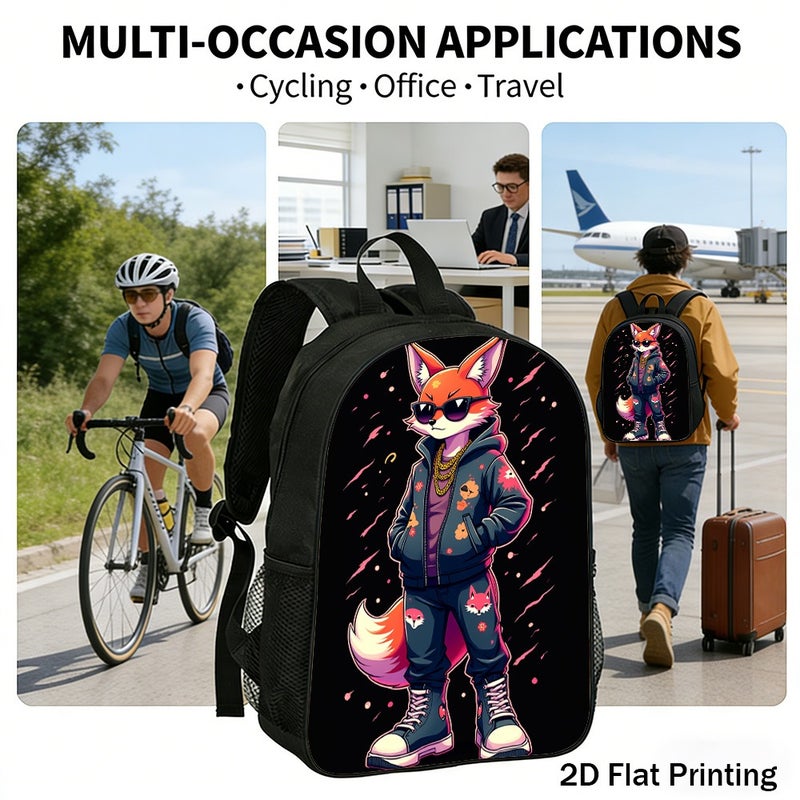 Fashion Cool Stylized Fox Prints Backpack Durable Large Capacity 2D Flat Print for weekend outdoor street for Unisex - Image 5