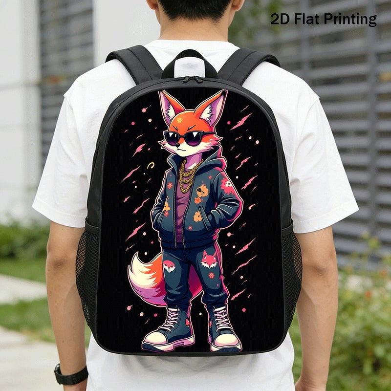 Fashion Cool Stylized Fox Prints Backpack Durable Large Capacity 2D Flat Print for weekend outdoor street for Unisex - Image 1