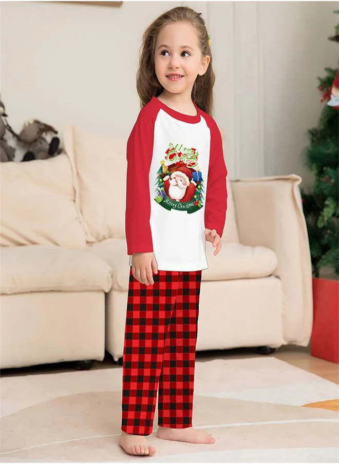 بيبي كلو Merry Christmas printed t-shirt with checked pajama set for kids