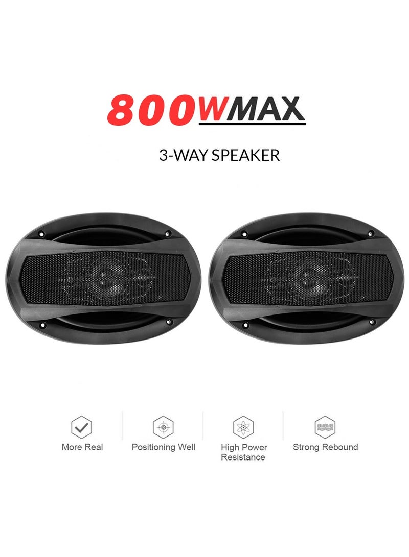 100Miles Car Speaker 3-Way Speaker 48W/800W Speaker 6x9" Coaxial Flush Mount Music Speaker 2 Pcs Set 100 Miles - Image 1