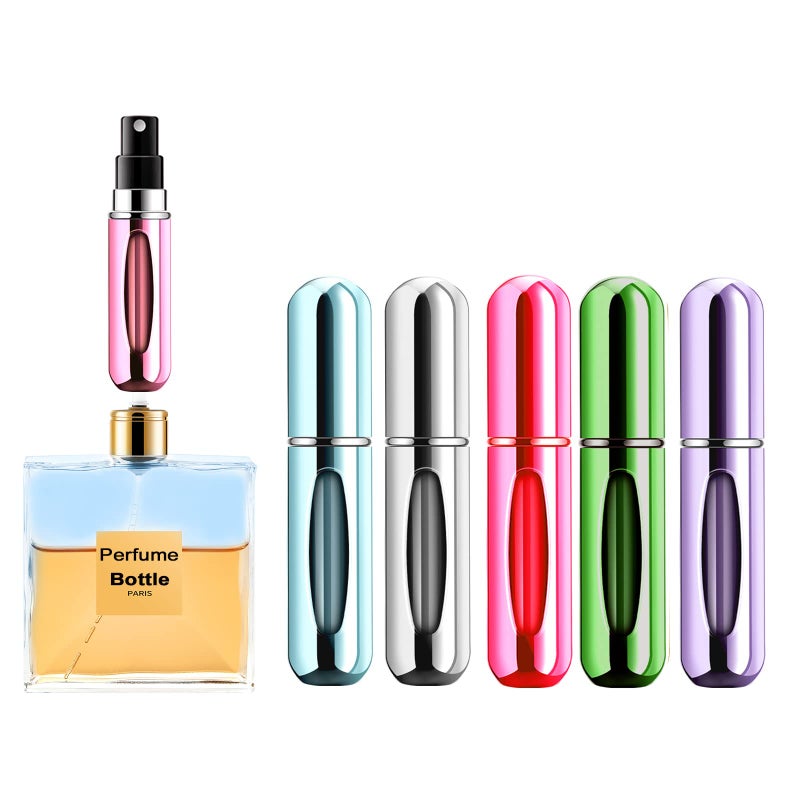 Yamadura Portable Mini Perfume Atomizer Bottle Refillable Spray Scent Pump Case Travel Atomizer 5ml 5 Pack Purple Blue Breen Rose Red Silver