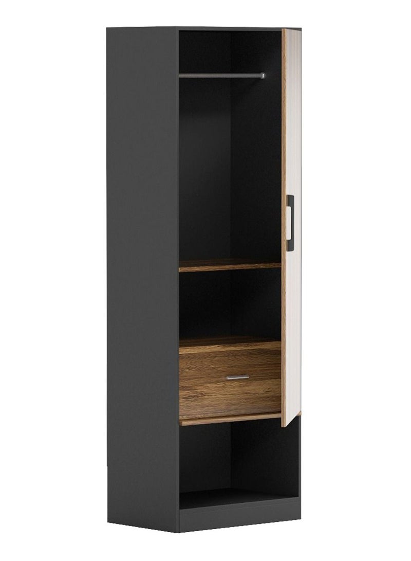 Mahmayi Mahmayi Modern Single Door Wardrobe with Open Shoe Rack, Drawer and Hanging Rods Efficient Storage Versatile Furniture for Home, Bedroom Dark Hunton Oak and Lava Grey  - Image 1