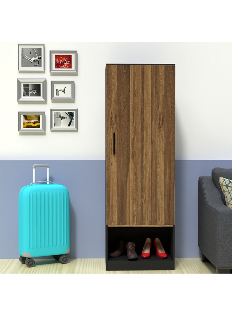 Mahmayi Mahmayi Modern Single Door Wardrobe with Open Shoe Rack, Drawer and Hanging Rods Efficient Storage Versatile Furniture for Home, Bedroom Dark Hunton Oak and Lava Grey  - Image 2