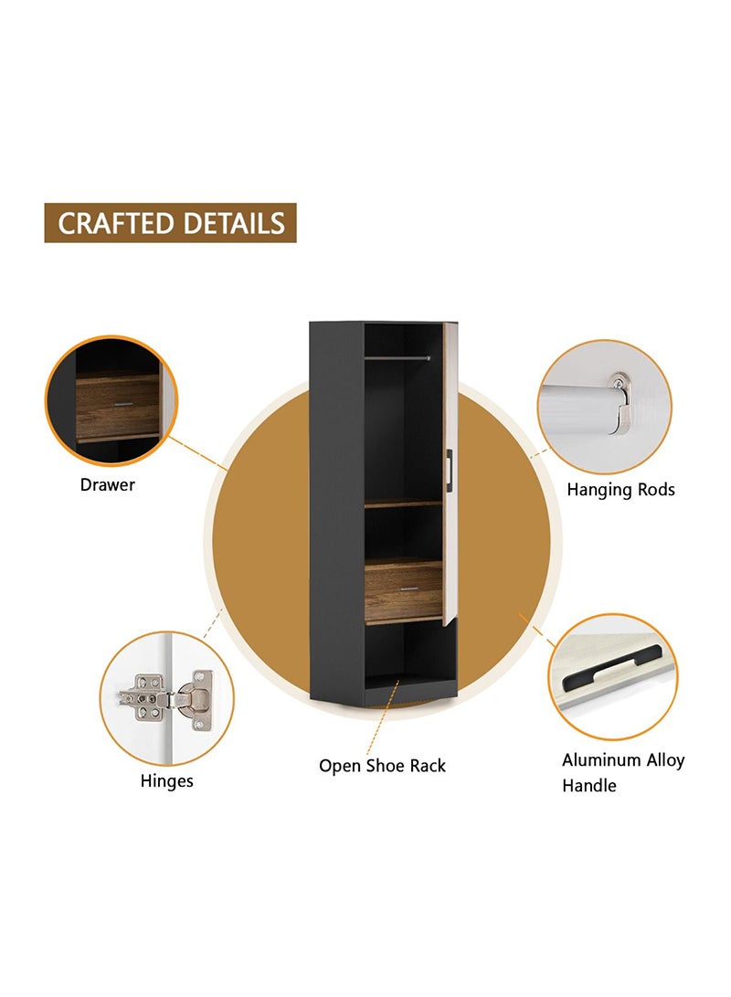 Mahmayi Mahmayi Modern Single Door Wardrobe with Open Shoe Rack, Drawer and Hanging Rods Efficient Storage Versatile Furniture for Home, Bedroom Dark Hunton Oak and Lava Grey  - Image 5