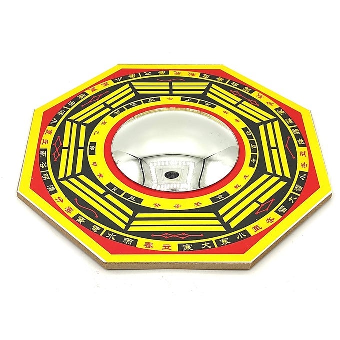 WOOD FENGSHUI PAKUA BAGUA CONVEX MIRROR FOR HOME OFFICE SHOP BUSINESS MAIN DOOR ENTRANCE PROTECTION EVIL EYE POSITIVE ENERGY 45INCHES WALL HANGING DECOR MULTI COLOUR