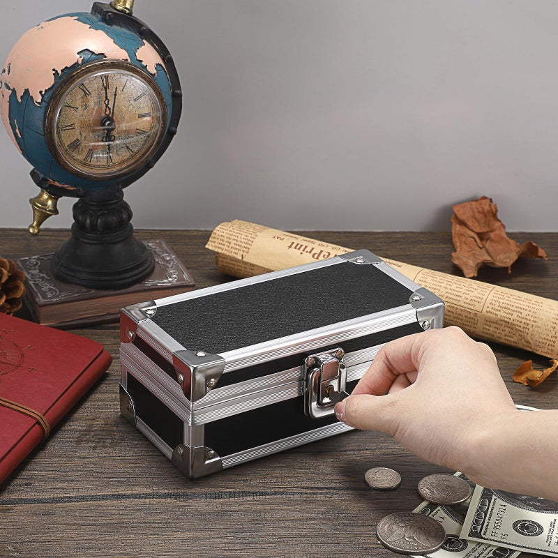 Hipiwe Cash Box with Lock, Aluminium Alloy Money Box for Cash Lockable Money Storage Box Single Row Currency Tray Cash Organizer Piggy Bank for Collector - Image 5