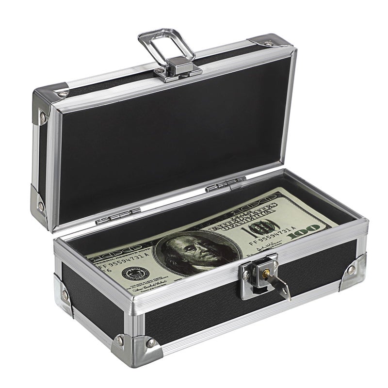 Hipiwe Cash Box with Lock, Aluminium Alloy Money Box for Cash Lockable Money Storage Box Single Row Currency Tray Cash Organizer Piggy Bank for Collector - Image 1