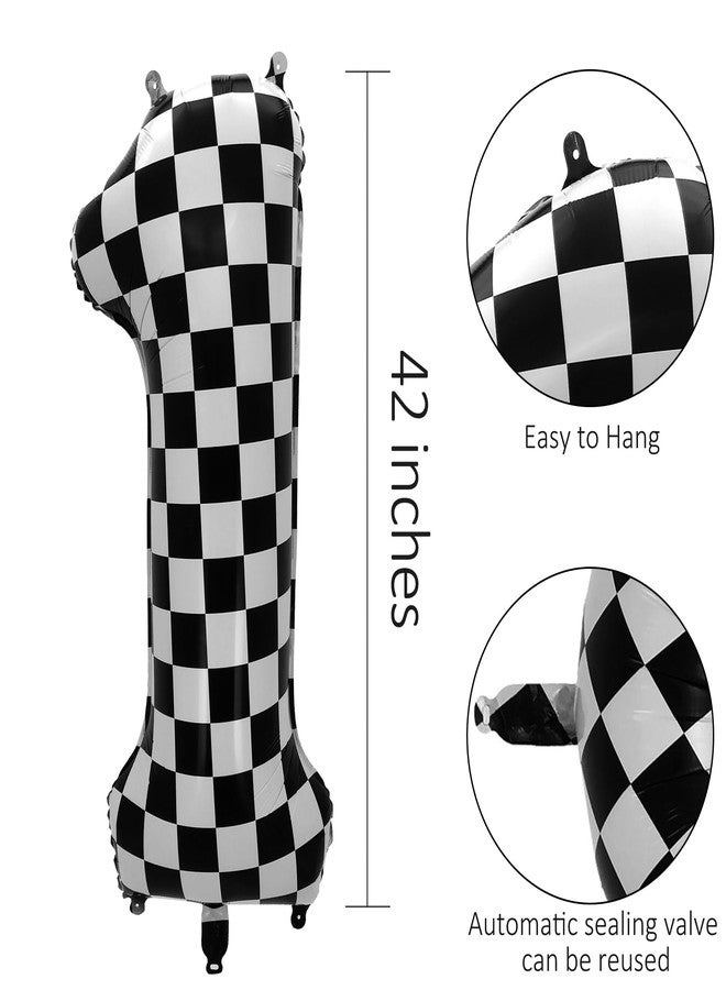Eoopoon 42 Inch Checkered Number Balloon 2, 2nd Race Car Birthday Party Supplies for Boys Girls, Large Black and White Number 2 Balloon Party Decorations (Checkered 2) - Image 3