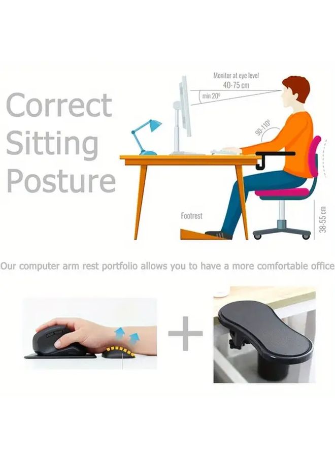Black Adjustable Desk Arm Support Ergonomic Wrist Rest For Keyboard Mouse - Image 2
