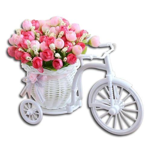 Corslet Cycle Shape Flower Vase with Peonies Bunches for Home Décor Table Bedroom Living Room Office Bathroom Decorative Gift Items for Home (25 l cm x 16 h cm) - Image 1