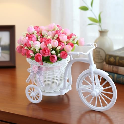 Corslet Cycle Shape Flower Vase with Peonies Bunches for Home Décor Table Bedroom Living Room Office Bathroom Decorative Gift Items for Home (25 l cm x 16 h cm) - Image 2