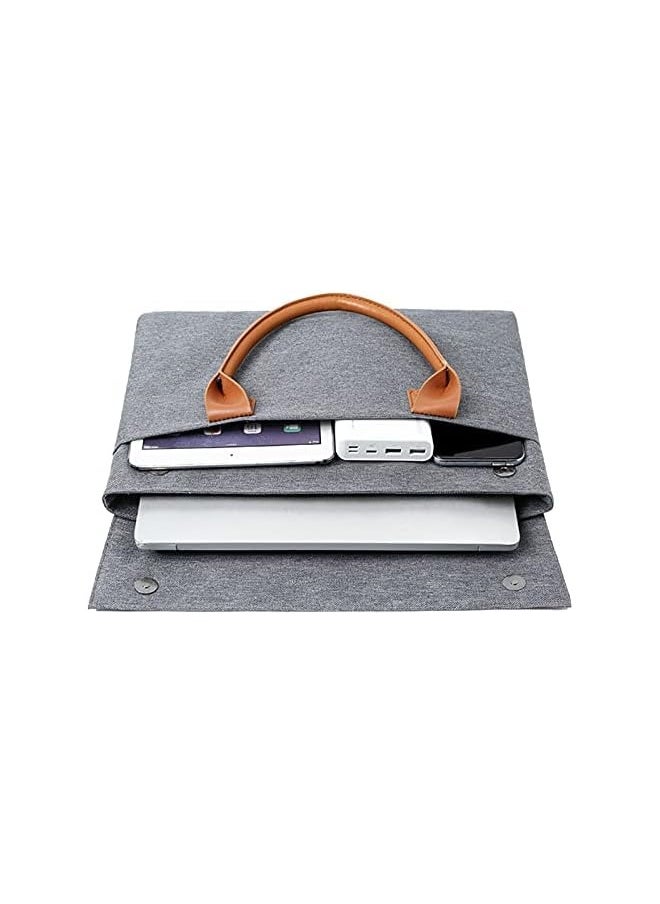 13-14.4 Inch Laptop Sleeve Bag Slim Briefcase Handle Bag with PU Handle & Magnetic Open Close, Computer Business Protective Case for 13-14 Inch Macbook Notebook, Gray