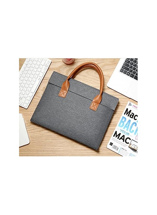 13-14.4 Inch Laptop Sleeve Bag Slim Briefcase Handle Bag with PU Handle & Magnetic Open Close, Computer Business Protective Case for 13-14 Inch Macbook Notebook, Gray