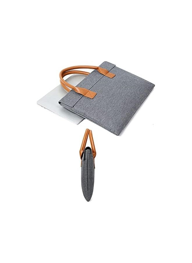 13-14.4 Inch Laptop Sleeve Bag Slim Briefcase Handle Bag with PU Handle & Magnetic Open Close, Computer Business Protective Case for 13-14 Inch Macbook Notebook, Gray