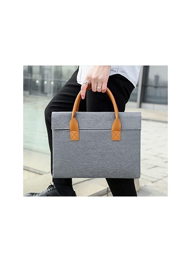 13-14.4 Inch Laptop Sleeve Bag Slim Briefcase Handle Bag with PU Handle & Magnetic Open Close, Computer Business Protective Case for 13-14 Inch Macbook Notebook, Gray