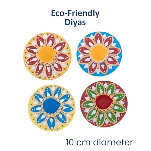 itsy-bitsy Itsy Bitsy DIY Paint & Decorate Lippan Art Diya Holder Kit | 4 Clay Diyas with 4 MDF Bases | Traditional Mirror & Diamond Craft Set for Handmade Diwali Festive Décor Gift - Image 3