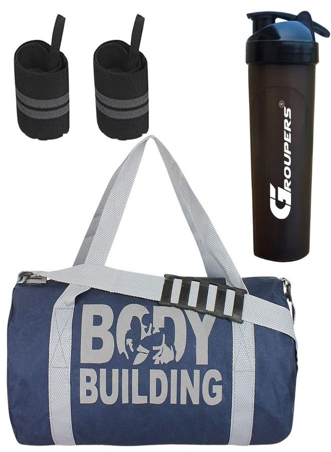 Groupers 20-25L Gym Duffle Bag Combo - Blue Foldable (43×25×23 cm) with 700ml Insulated Shaker & 21" Wrist Wraps, Workout Combo for Men & Women - Image 1