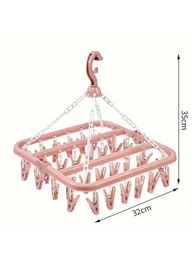 Nordic Pink 32 Clip Multipurpose Hanging Clothes Dryer Space Saving Laundry Rack - Image 1
