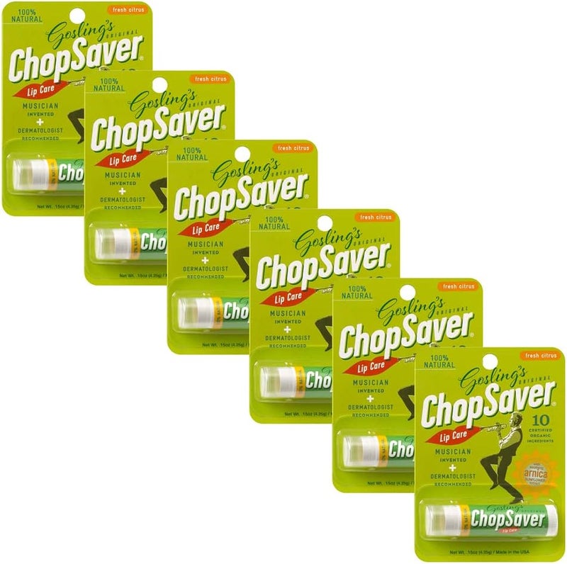 chopsaver Gosling's Original ChopSaver Lip Care, All Natural Hydrating Lip Balm, Chapstick for Musicians and More, Effective Relief for Dry, Cracked Lips and Skin, Made in USA, 0.15 Oz (Pack of 6)