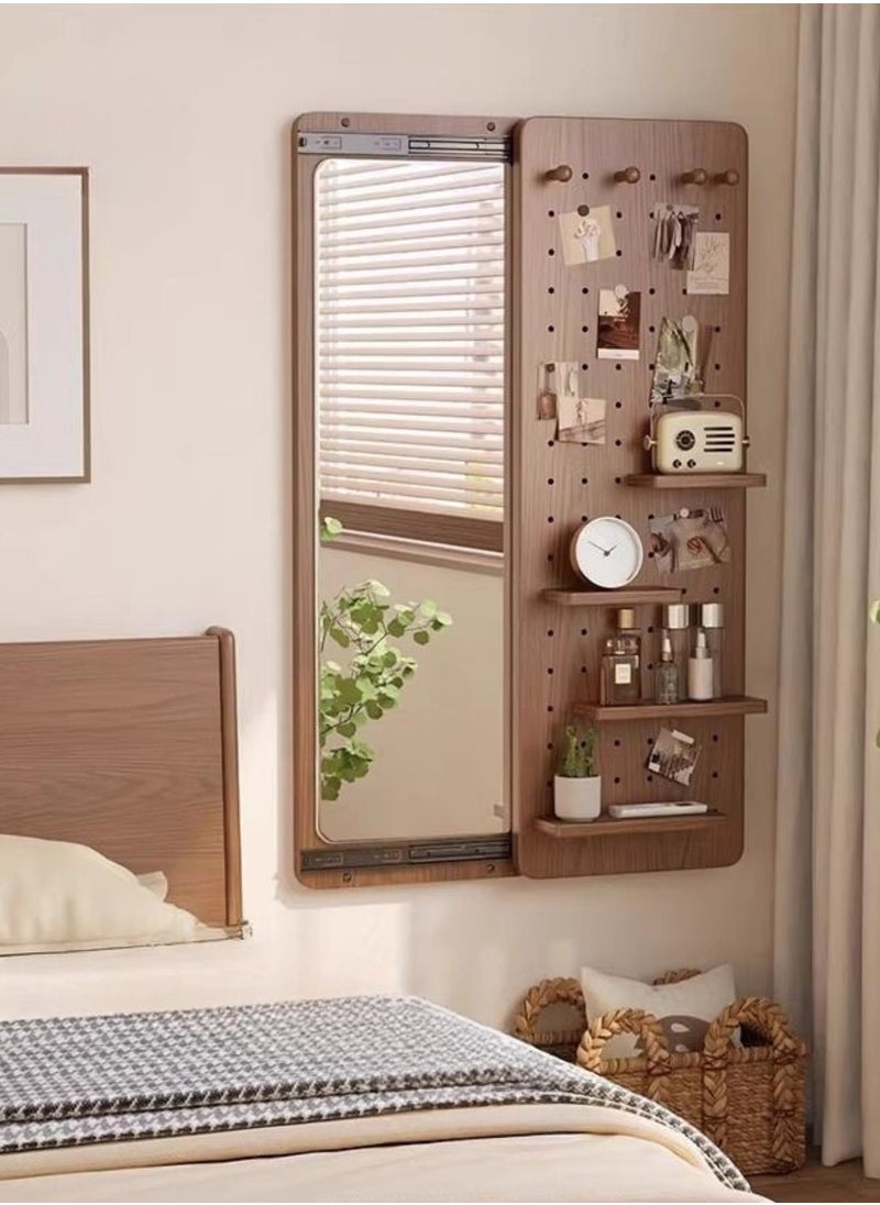 GoldenLike - Wall Full Length Mirror, Hidden Sliding Mirror Wood Wall Mounted Mirror Body Wall Mirror with Wood Pegboard and Shelf Wooden Organizer for Entryway, Living Room, Bedroom, 40*120cm - Image 1