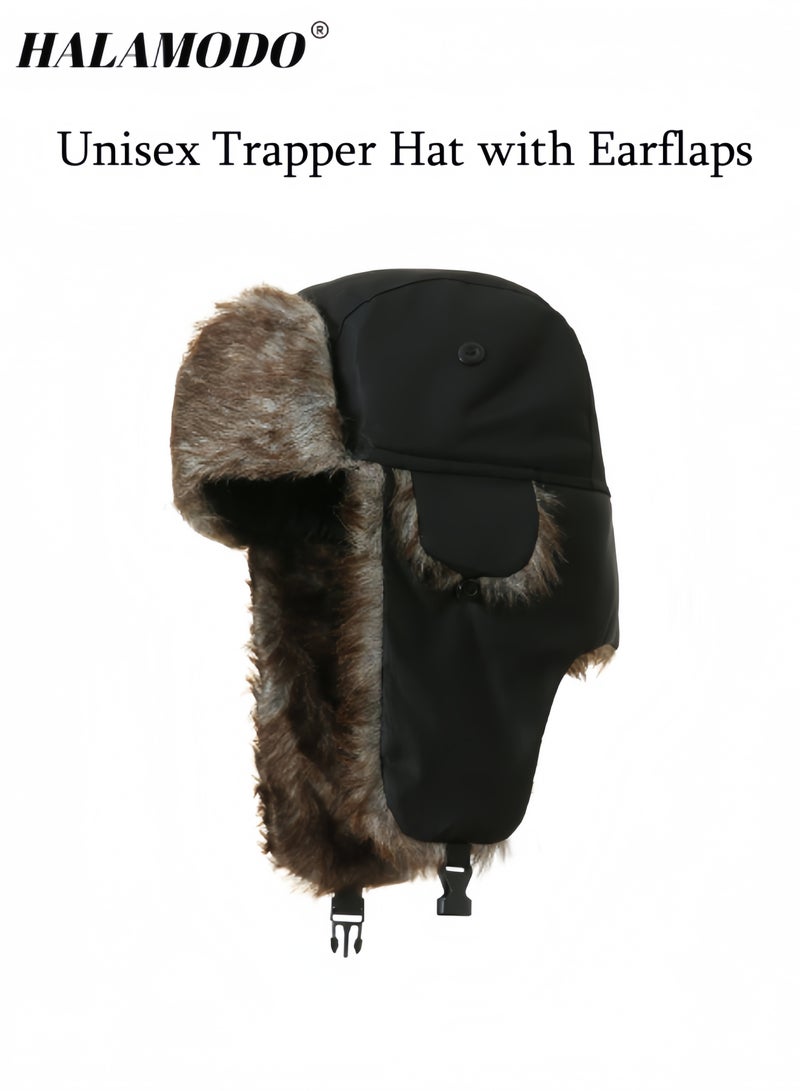 Halamodo Unisex Trapper Hat with Earflaps Weatherproof  Nylon Faux Fur Lined Russian Ushanka Hunting Hat Thick Plush Trooper Hat with Full Coverage Double Shell for Outdoor Use in Winter - Image 1