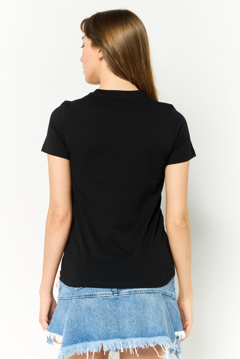 DIESEL تي شيرت نسائي بأكمام قصيرة وياقة دائرية بطباعة جرافيك، أسود - Image 4