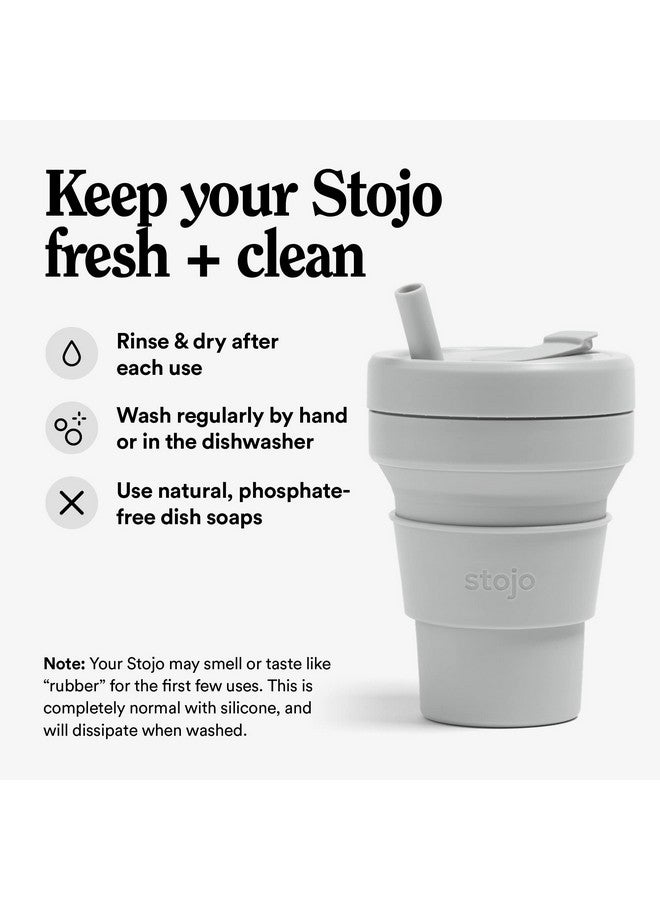 Stojo Collapsible Travel Cup With Straw Cashmere Gray, 16Oz ; 470Ml Reusable Togo Pocket Size Silicone Bottle For Hot And Cold Drinks Perfect For Camping & Hiking Microwave & Dishwasher Safe  - Image 5