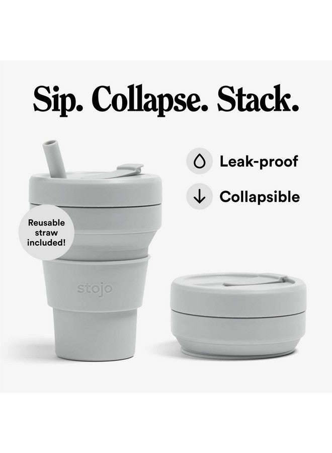 Stojo Collapsible Travel Cup With Straw Cashmere Gray, 16Oz ; 470Ml Reusable Togo Pocket Size Silicone Bottle For Hot And Cold Drinks Perfect For Camping & Hiking Microwave & Dishwasher Safe  - Image 3