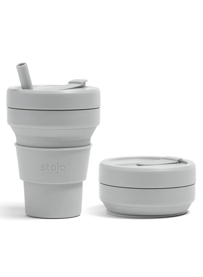 Stojo Collapsible Travel Cup With Straw Cashmere Gray, 16Oz ; 470Ml Reusable Togo Pocket Size Silicone Bottle For Hot And Cold Drinks Perfect For Camping & Hiking Microwave & Dishwasher Safe  - Image 2