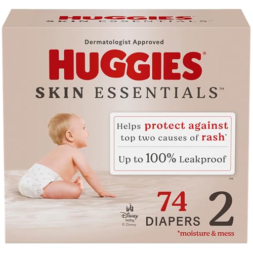 Huggies Size 2 Diapers, Skin Essentials Baby Diapers, Size 2 (12-18 lbs), 74 Count, Packaging May Vary - Image 1